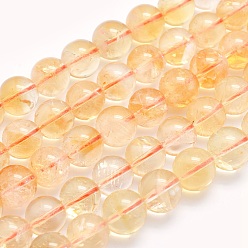 Citrine Natural Citrine Beads Strands, Round, 10mm, Hole: 1mm, about 40pcs/strand, 15.5 inch(39.5cm)