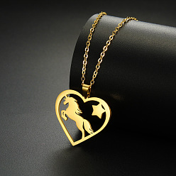 Золотой 304 ожерелье из нержавеющей стали с подвеской в виде сердца и лошади, золотые, 17.72 дюйм (45 см)