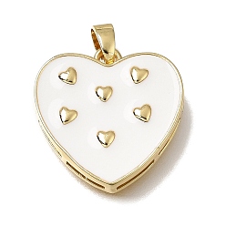 White Brass with Enamel Pendants, Heart Charms, Rack Plating, Long-Lasting Plated, Cadmium Free & Lead Free, Golden, White, 19x19x4mm, Hole: 5x2mm