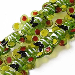 Yellow Green Handmade Lampwork Beads Strands, Butterfly, Yellow Green, 18~20x23~24.5x8~9mm, Hole: 1.2mm, about 35pcs/strand, 19.49''(49.5cm)