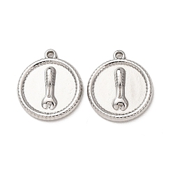Stainless Steel Color Labor Day 304 Stainless Steel Pendants, Flat Round with Wrench Charms, Stainless Steel Color, 17.5x15.5x2.5mm, Hole: 1.2mm