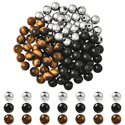 Смешанные камни 105 шт. 3 стили натуральный тигровый глаз, бусины из натурального черного оникса (окрашенного и нагретого) и синтетического немагнитного гематита, круглые, 8 мм, отверстие : 1 мм, 35 шт / стиль