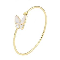 Настоящее золото 18K Изготовление браслета-бабочки из латуни с открытой манжетой и ракушкой, за половину пробурено бисера, без кадмия, без никеля и без свинца, реальный 18 k позолоченный, внутренний диаметр: 2-1/4~2-1/4x1-7/8 дюйм (5.55~5.7x4.7 см), лоток : 5.5 мм, штифты : 1 мм