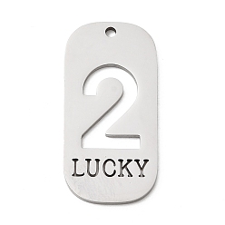 Нержавеющая Сталь Цвет 304 подвески из нержавеющей стали, овал с цифрой 2 и словом «счастливый», цвет нержавеющей стали, 35x17x1.5 мм, отверстие : 1.8 мм