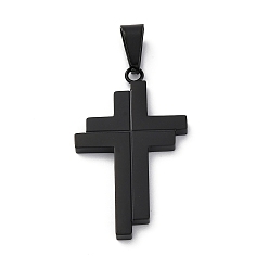 Черный 304 подвески из нержавеющей стали, крестик, чёрные, 37.5x23x3 мм, отверстие : 4.5x9 мм