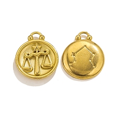 Весы Настоящие 18позолоченные тона 304 из нержавеющей стали, плоский круглый с шармом созвездий, Весы, 20.5x17x3 мм, отверстие : 2.5x2.5 мм