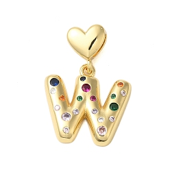Letter W Покрытие стойки латунь микро паве прозрачные перданты из кубического циркония, без кадмия и без свинца, долговечный, реальный 18 k позолоченный, Буква W, 31 мм, Кулон : 21x22x4 мм, отверстие : 6x3 мм