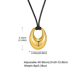 Oval 304 Женские ожерелья с подвеской из нержавеющей стали, регулируемые, черного вощеного шнура, золотые, овальные, 15.75 дюйм (40 см) ~ 33.86 дюйм (86 см), Кулон : 31.5x24.5 мм