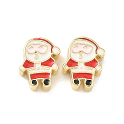 Santa Claus Рождественские латунные эмалевые бусины, без свинца и без кадмия, долговечный, реальный 18 k позолоченный, стойки покрытие, Дед Мороз, 14.5x11.5x5 мм, отверстие : 2 мм