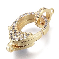 Real 18K Gold Plated Brass Micro Pave Cubic Zirconia Lobster Claw Clasps, with Bail Beads/Tube Bails, Long-Lasting Plated, Clear, Real 18K Gold Plated, 20x13x5.5mm, Hole: 2x2mm, Tube Bails: 10x8x2mm, hole: 1.4mm