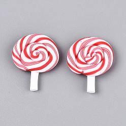 Красный Ручной полимерной глины кабошонов, леденец, Новогодняя тема, красные, 26~27x19~20.5x4.5~6 мм