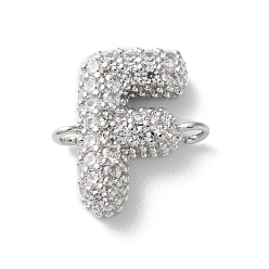 Letter F Латунные микро-паве кубические цирконии буквы ссылки, для изготовления именных ожерелий, долговечный, без кадмия и без свинца, Буква F, 15x13x4 мм, отверстие : 1.6 мм