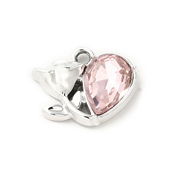 Pink Rack Plating Alloy Charms, with Glass, Nickel Free, Flower of Life Charms, Platinum, Pink, 13.5x17x5mm, Hole: 1.8mm