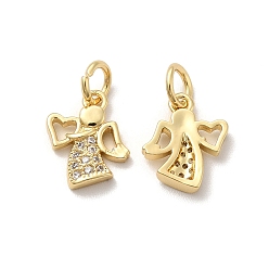 Настоящее золото 18K Латунные микро проложить кубического циркония подвески, без кадмия, без никеля и без свинца, с целью перехода в кольце, ангел, реальный 18 k позолоченный, 11x10x2 мм, отверстие : 3 мм