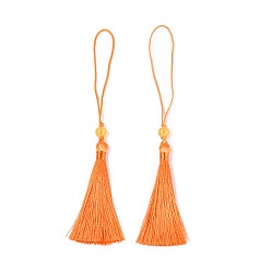 Темно-Оранжевый Украшения полиэстер кисточкой, большие подвесные украшения, со стеклянными бусинами, темно-оранжевый, 150~155 мм, стеклянные бусины: 8 мм в диаметре.