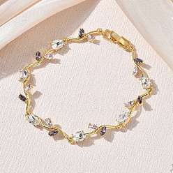 Colorido Pulseras de eslabones de flores de latón y cristal, chapado en rack, larga duración plateado, sin plomo y el cadmio, real 18 k chapado en oro, colorido, 8.11 pulgada (20.6 cm)