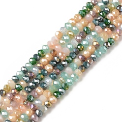 Green Electroplate Glass Beads Strands, Abacus, Faceted, Green, 3x2mm, Hole: 0.8mm, about 181~186pcs/strand, 43~43.5cm