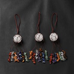 Хрусталь Круглые подвесные украшения из натурального кварца, чакра чипсы из драгоценных камней нейлоновый шнур висит орнамент, 205 мм