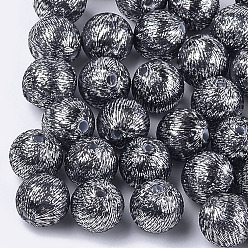 Gray Polyester Thread Fabric Covered Beads, with ABS Plastic Inside, Round, Gray, 12x13mm, Hole: 2mm