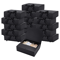Черный Картонные подарочные коробки с лентой, прямоугольные, чёрные, 27x22x8 см