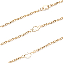 Золотой Ионное покрытие (IP) 304 цепи из нержавеющей стали с сердечником, пайки, с катушкой, золотые, ссылка: 2.5x2x0.5 mm, Сердце: 6.5x5x0.4 mm, около 16.4 футов (5 м) / рулон