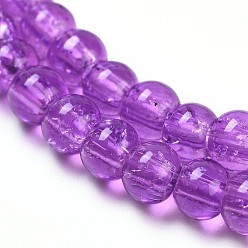 Blue Violet Spray Painted Crackle Glass Beads Strands, Round, Blue Violet, 4mm, Hole: 1.1~1.3mm, about 200pcs/strand, 31.4 inch