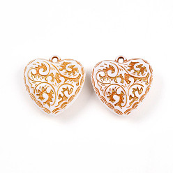 Сэнди Коричневый Непрозрачные акриловые подвески, сердце с причудливой резьбой, песчаный коричневый, 41~42x39.5x16.5 мм, отверстие : 3 мм
