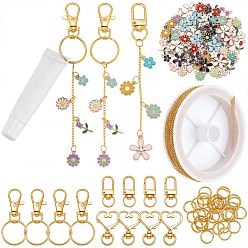 (52) Непрозрачная лаванда Наборы для изготовления ключей своими руками, Включите латунные витые цепи, сплав эмали цветочные кулоны, сплава брелок застежки, железа открыты кольца прыжок, разноцветные, 3x2x0.45 мм