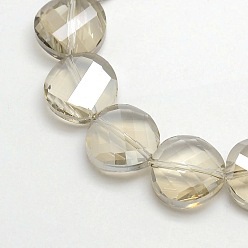 Light Grey Electroplate Crystal Glass Flat Round Beads Strands, Faceted, Rainbow Color Plated, Light Grey, 14mm, Hole: 1mm, about 50pcs/strand, 27.5 inch