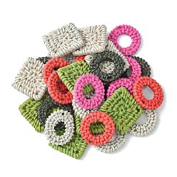 Mixed Color Resin Pendants, Imitation Woven Rattan Pattern, Oval/Rhombus/Flat Round, Mixed Color, 25~33x22~33x3.5~4mm, Hole: 1.8mm