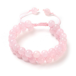 Розовый Кварц Регулируемые браслеты из бисера натурального розового кварца, с нейлоновой нитью, 2 дюйм ~ 2-1/4 дюйм (5~5.8 см), 8~8.5 мм