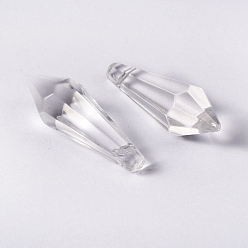 Clear Faceted Glass Pendants, Crystal Suncatcher, Clear, 36~38x12~14mm, Hole: 1mm