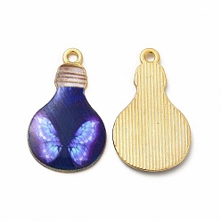 Midnight Blue Alloy Printed Pendants, Cadmium Free & Nickel Free & Lead Free, Bulb, Midnight Blue, 28x17x2mm, Hole: 1.8mm