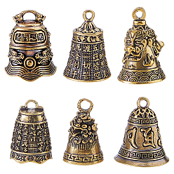 Mixed Shapes 6шт. 6 стили тибетский стиль латунные колокольчики-подвески, античная бронза, разнообразные, 28.5~35.5x21.5~29x20~29 мм, отверстие : 3~5.5 мм, 1 шт / стиль