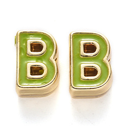 Letter B Рейка покрытие сплава эмалевые бусины, без кадмия, без никеля и без свинца, золотой свет, желто-зеленый, letter.b, б: 10x7x5 мм, отверстие : 1.6 мм