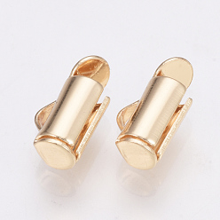 Light Gold Brass Slide On End Clasp Tubes, Slider End Caps, Light Gold, 6x6x4mm, Hole: 1x2mm, Inner Diameter: 3mm