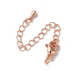 Розовое Золото Латунные концы стойки с цепочкой и застежками, долговечный, без свинца и без кадмия, слеза, розовое золото , 75 мм