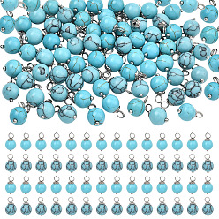 Platinum 80Pcs 2 Styles Glass & Synthetic Turquoise Pendants, with Brass Findings, Platinum, 13.6mm, Hole: 2mm, 40pcs/style