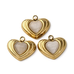Золотой 304 из нержавеющей стали Cat Eye подвески, сердце, ионное покрытие (ip), золотые, 13.5x15.5x5.5 мм, отверстие : 1.8 мм