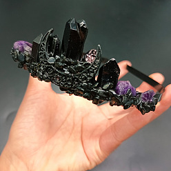 Черный Ободки для волос из окрашенного натурального кварца и аметиста, резинки для волос в форме луны, для женщин девушек, чёрные, 190x150 мм