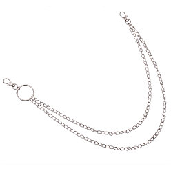 Platinum Iron Two-Tiered Chain Belts, with Aluminum End Chains, Curb Chains and Lobster Claw Clasps, Platinum, 16.85 inch(42.8cm)
