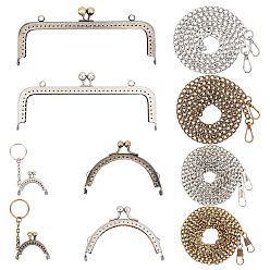 Antique Bronze & Platinum Iron Purse Frames, Bag Handle with Bag Strap Chains, for Bag Sewing Craft, Antique Bronze & Platinum, 10pcs/set