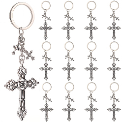 Античный Серебристый & Платиновый 20шт. брелки из сплава, с железными разрезными брелоками, крестик, старинное серебро и платина, 106 мм