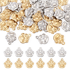 Couleur Dorée & Acier Inoxydable 40 pièces 2 couleurs 304 breloques en acier inoxydable, breloque empreinte de patte, or et acier inoxydable Couleur, 12x10x3mm, Trou: 1mm, 20 pcs / couleur