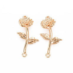 November Chrysanthemum Латунные подвески с цветком для рождения, без никеля , реальный 18 k позолоченный, ноябрьская хризантема, 23x12x4 мм, отверстие : 1 мм