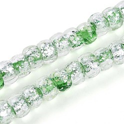 Зеленый лайм Светящиеся стеклянные бусины ручной работы из серебряной фольги, рондель, светится в темноте, зеленый лайм, 7~8.5x4.5~6.5 мм, отверстие : 1~1.5 мм, около 80 шт / нитка, 16.34 дюйм (41.5 см)