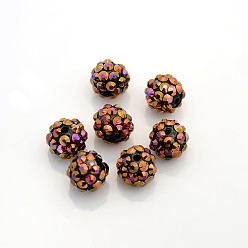 Black Resin Rhinestone Beads, Multi-Color, Round, Black, 12x10mm, Hole: 2mm
