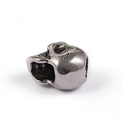 Antique Silver Retro Skull 304 Stainless Steel European Large Hole Beads, Antique Silver, 12x9mm, Hole: 3.5mm