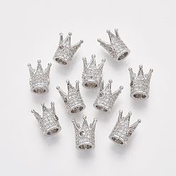 Платина Стойки обшивки латунь кубического циркония бусы, долговечный, без кадмия и без свинца, корона, платина, 12x10x10 мм, отверстие : 1.5 мм