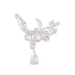 Посеребрённый Латунные микропаве прозрачные подвески с фианитом, слезинки, 925 серебро покрытием, 20.5x19x3 мм, отверстие : 1~1.2 мм
